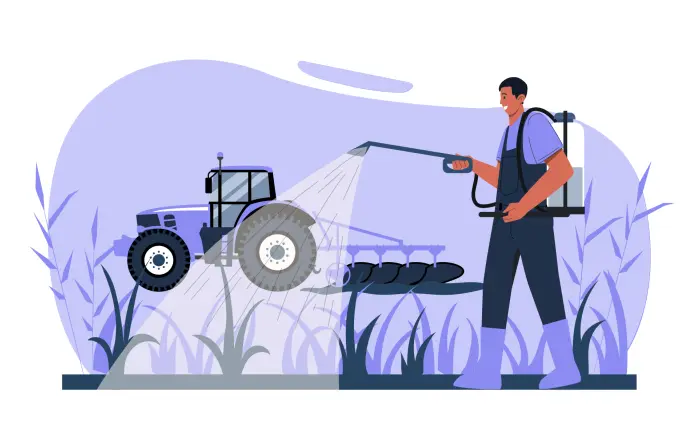Farmer Pesticides in Farm 2D Character Illustration